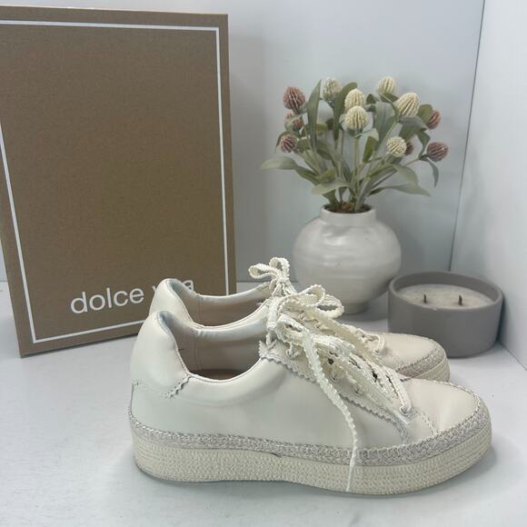 Dolce Vita Lennix Lace Up White Leather Sneakers Platform Hybrid Women's US 9 - Picture 1 of 11